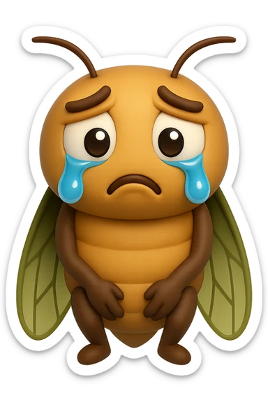 EMOJI STILE IPHONE 3D DI una cicala triste che si tocca le cosce e piange perché non le piace il suo fisico, posa frontale, fagli anche la parte bianca degli, non solo la pupilla sticker