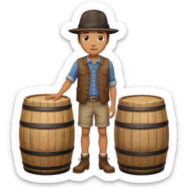 Make him stand up with 1 foot on top of the barrel sticker