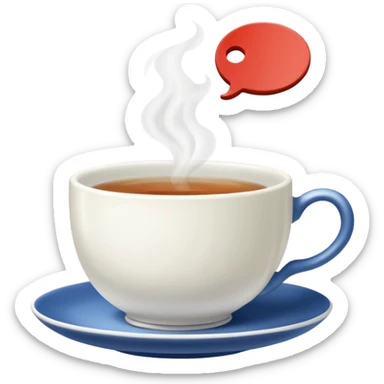 Teacup with steam rising and tea bag tag hanging over the edge sticker