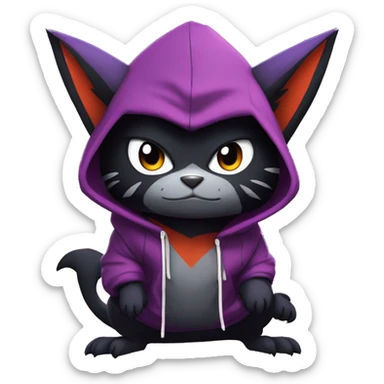 Cool Anthro Black Noibat-Quilava-Litten-Pokémon with edgy stripes and a purple hoodie Full Body sticker