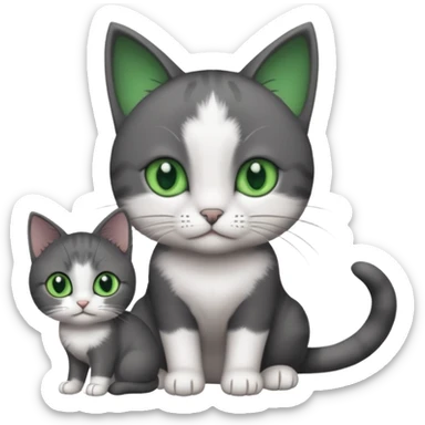 2 different coloured small cats including a dark grey and white and a completely solid dark grey with green eyes and only white paws sticker