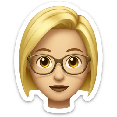 blonde girl with bob hair and brown eyes wearing thin golden glasses sticker