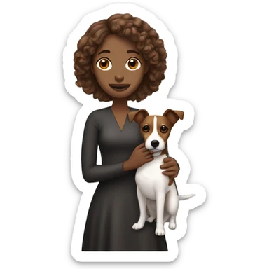 Long haired black woman holding a brown jack Russell terrier ￼ sticker