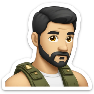 russian strong man thug wearing gold chain with black hair and a short beardand military hairstyle sticker