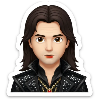 Gabriel Van Helsing from Van Helsing with long dark brown hair, black sequin outfit sticker