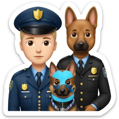 A German Shepherd sitting beside a police officer, both in focus, representing loyalty and discipline. Urban background, realistic tone, professional lighting. sticker