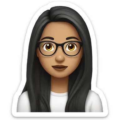 A beautiful girl with long lashes, Mexican with dark long hair, and glasses sticker