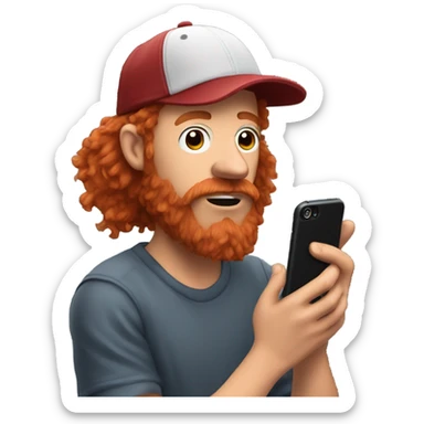 Homeless guy with medium length grizzly red hair wearing a flat bill baseball hat with lots of nose hair taking a video of himself on his phone sticker