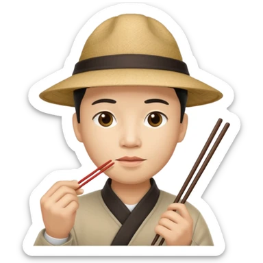 Chinese guy with a hat and chopsticks sticker