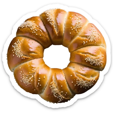 A traditional Turkish circular sesame bread, resembling a ring with a hole in the middle, covered in sesame seeds. It has a golden brown color. sticker