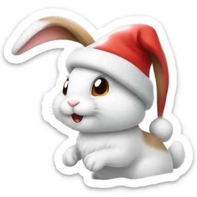 Rabbit with christmas hat playing in snow sticker