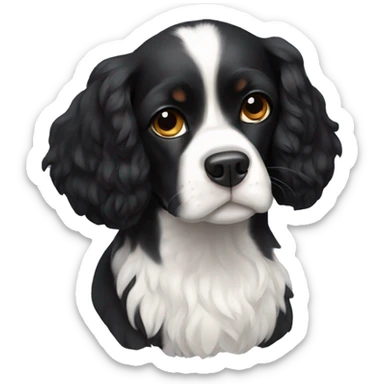 Small completely black king spaniel with white on chest sticker
