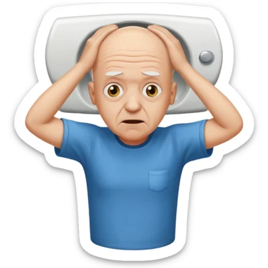 A bald person who’s very old is staring, he’s inside a toilet and his head is upright and looking at the camera with very wide eyes and his hands are putting pressure on his head, very scared expression and he’s twerking sticker