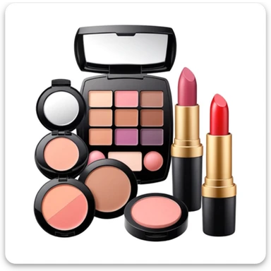 makeup products all together in one piece of png, lipstick, blush, powder, etc sticker