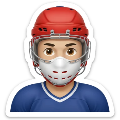 Hockey player with a mask sticker