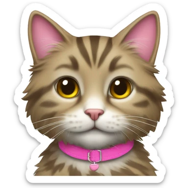 tabby fluffy cat with pink collar sticker