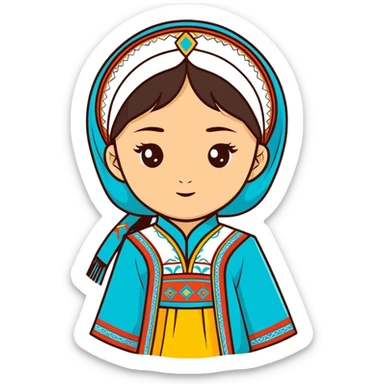Kazakh girl national dress red sticker