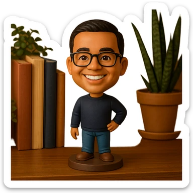 cheerful bobblehead style character sticker