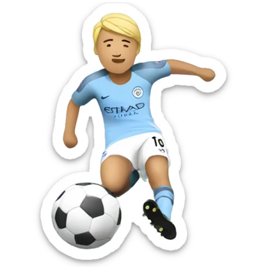 Haaland scoring a goal and the ball being the Manchester City logo sticker