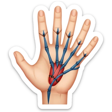 HAND WITH STITCHES ON IT sticker