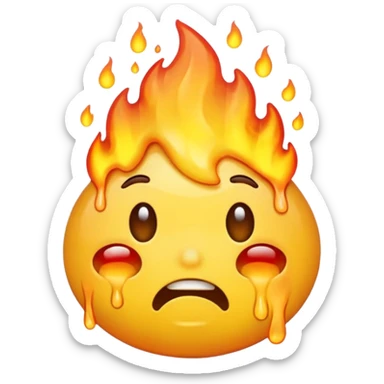 Generate an emoji that is simultaneously nervous, crying, and melting while on fire.  sticker