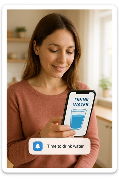Donna che usa App per ricordarsi di bere, altrimenti non beve mai testo in italiano sticker