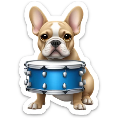 blue and tan french bulldog holding drumming sticker