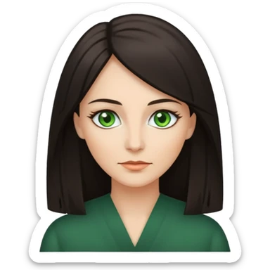 middle age woman with green eyes and long straight dark ash hair sticker