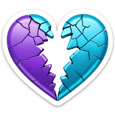 glitter cian and purple broken heart sticker