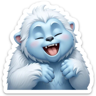 Cinematic Cute Yawning Yeti Portrait Emoji, with a charming, fluffy, snow-dusted figure in gentle whites and cool blues, head tilting back in a wide, endearing yawn with softly closed, peaceful eyes and a content little smile, simplified yet irresistibly adorable, highly detailed with a soft, frosty glow and outline capturing the serene slumber of a yeti! sticker