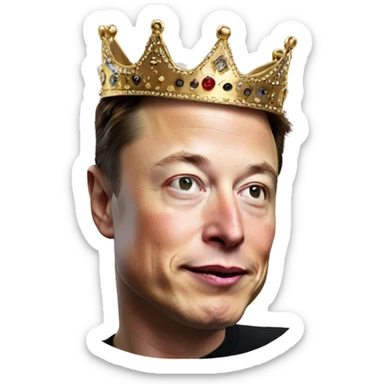Elon musk with a crown on his nose sticker