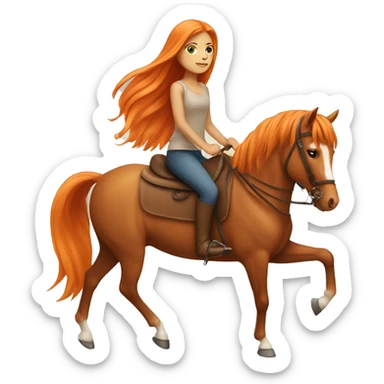 Tan girl with long orange hair riding a horse sticker