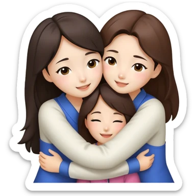 Hug between 3 brunette korean girls  sticker