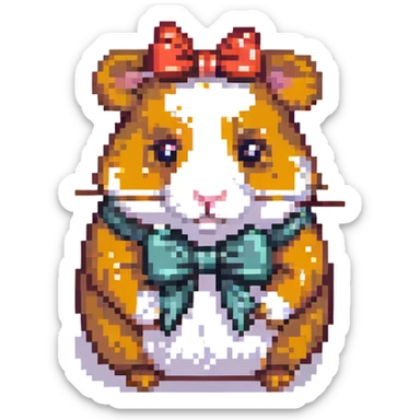 sad hamster with a bow sticker