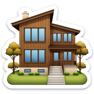 Make me a modern house with only one floor, with big windows and brown wood panel on the outside sticker