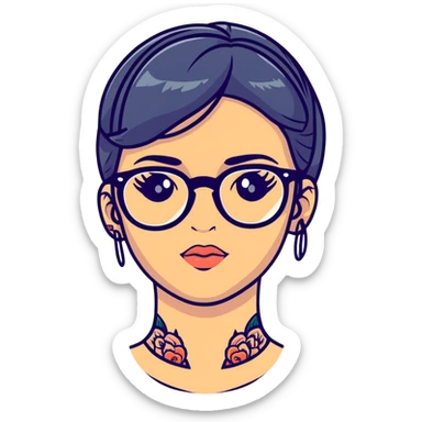 young girl with face tattoos wearing glasses sticker