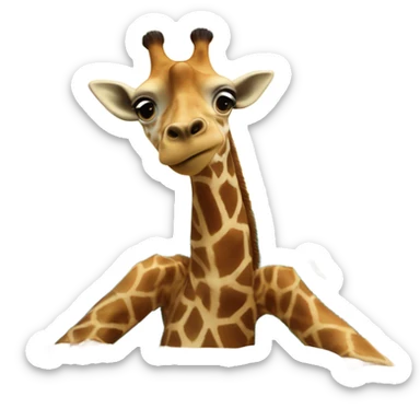 giraffe standing in the ocean befriending a half-bear-half-fish hybrid taking at the dinner table made out of a seashell. There is a teddy bear surfing in the background with a crab that likes money sticker