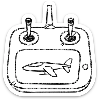 sleek VTOL remote controller, hand-drawn outlined icon, minimalistic sticker