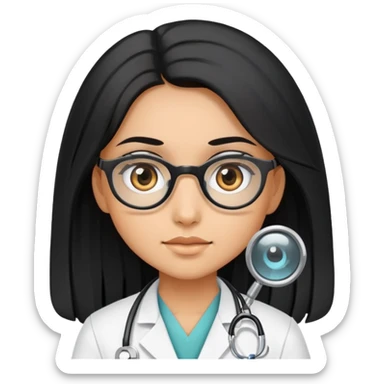 Girl doctor wearing eyes lenses with long black hair  sticker