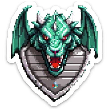 Shield badge with a fierce dragon protecting a computer, cybersecurity theme sticker