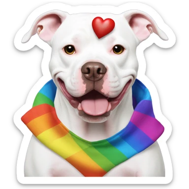 White pitbull wearing I heart gays shirt  sticker