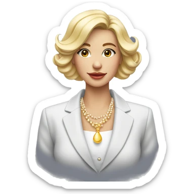 mulher branca com cabelos lisos escuros vestida de um blazer e um colar de perolas sticker