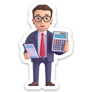 male accountant reviewing financial documents with calculator sticker