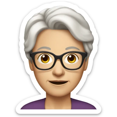 white older woman short brown hair glasses sticker