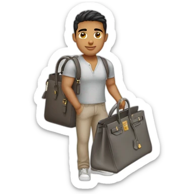 Handsome latino with a grey hermes Birkin bag sticker
