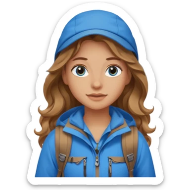 Girl with light brown wavy long hair and blue eyes who likes to hike sticker