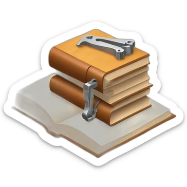 isometric thick BOOK with picture of wood, meta, welder, tools sticker