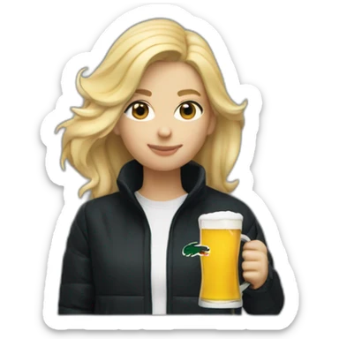 Lacoste blond friends woman drinking beer with black windbreaker sticker