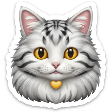 striped cat with hair in white and gray colors sticker