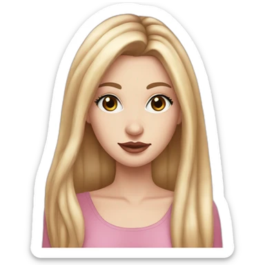White girl with long blonde hair and dark eyebrows and a round long nose with deep eyes and long dark eyelashes with perfect pink lips and some slight freckles sticker